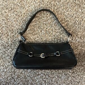 Black Mini Leather Shoulder Bag with Silver Accents